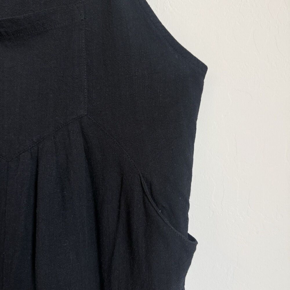 Womens Large Black Linen Blend Overall Romper Shorts Boho Festival Breathable - Picture 5 of 16